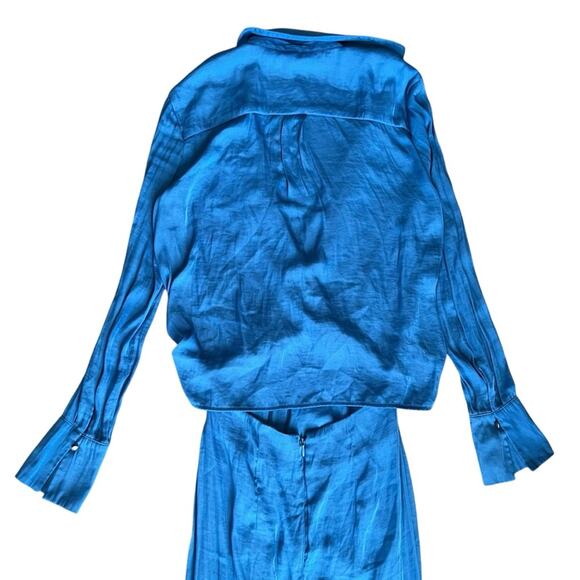 Free People Women’s Aida Collared Long Sleeve Silky Cobalt Blue Shirt Maxi Dress - Picture 7 of 15